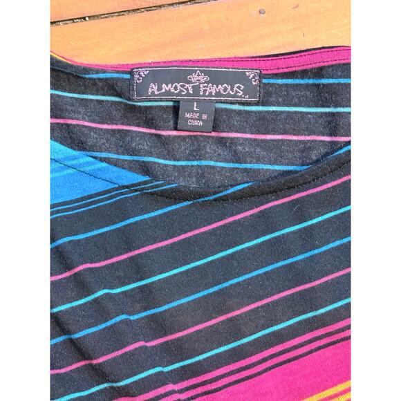 Almost Famous Womens L Multicolor Striped Batwing Dolman Cut Out Sleeve Top - Picture 4 of 6